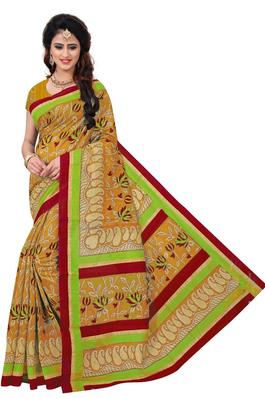 Violet and rani cotton silk saree