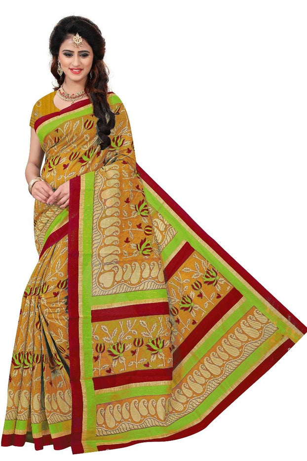 Violet and rani cotton silk saree