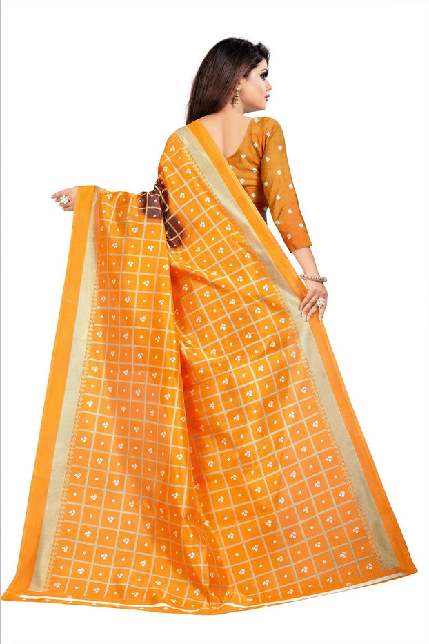 Designer Multi Digital Printed Golden Zari Sillk Designer Saree With Blouse